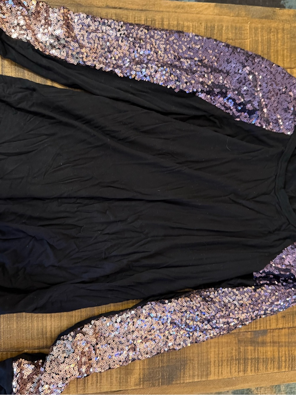 Black Top with Iridescent Lilac Sequin Sleeves